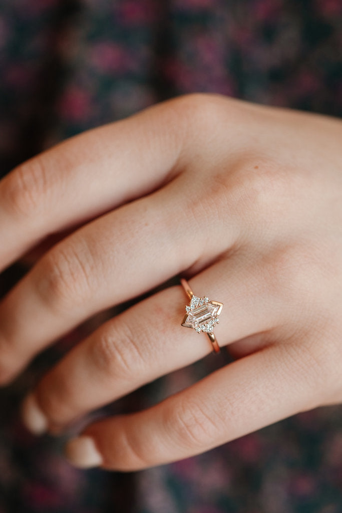 Solid Gold 0.76 ct Hexagon Step Cut Lab-Grown Diamond Ring