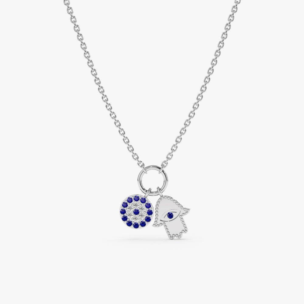 Solid Gold Evil Eye & Hamsa Charms Necklace (A0D5D4)