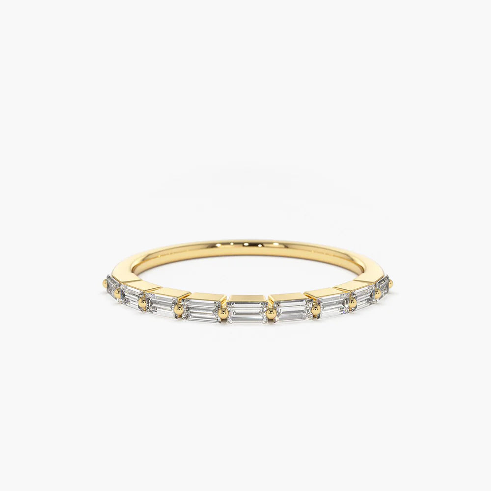 Solid Gold Shared Prong Half Eternity Baguette Diamond Ring