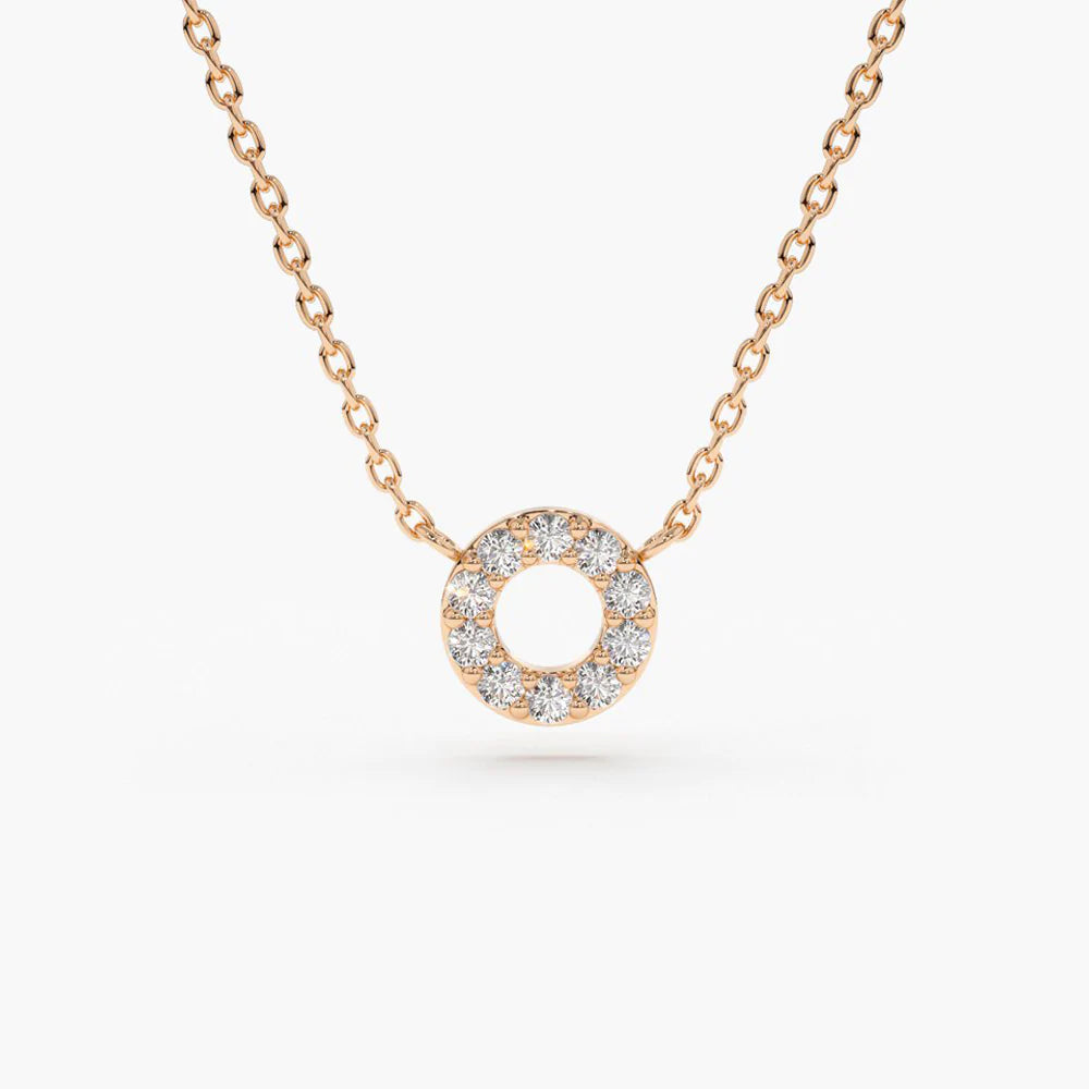 Solid Gold Mini Diamond Circle Necklace (924D3E)