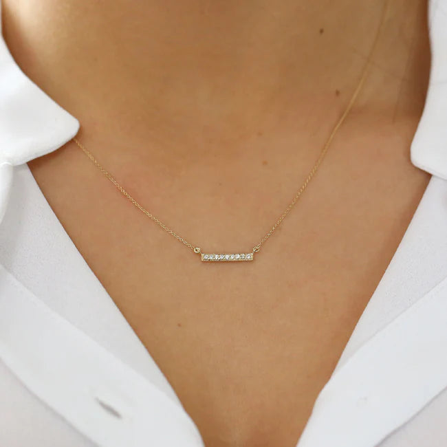 Solid Gold Diamond Bar Necklace (93D8F0)