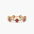 Solid Gold Full Eternity Clover Ruby and Diamond Ring
