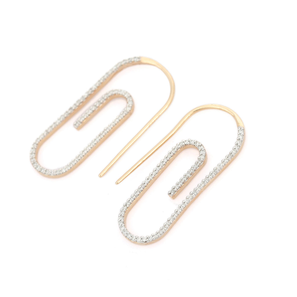 Solid Gold Paper Clip Diamond Earrings