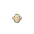 Solid Gold Round Cut Diamond And Oval Opal Center Ring