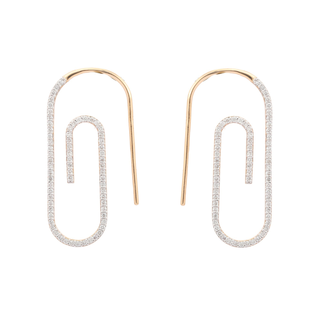 Solid Gold Paper Clip Diamond Earrings