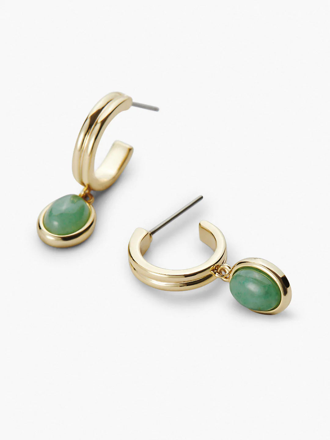 Solid Gold Oval Cut Jade Hoop Earrings