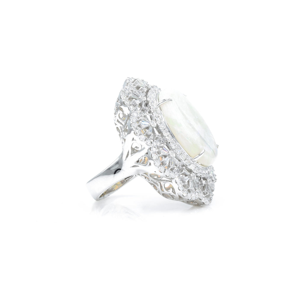 Solid Gold Opal Center Ring with Diamonds