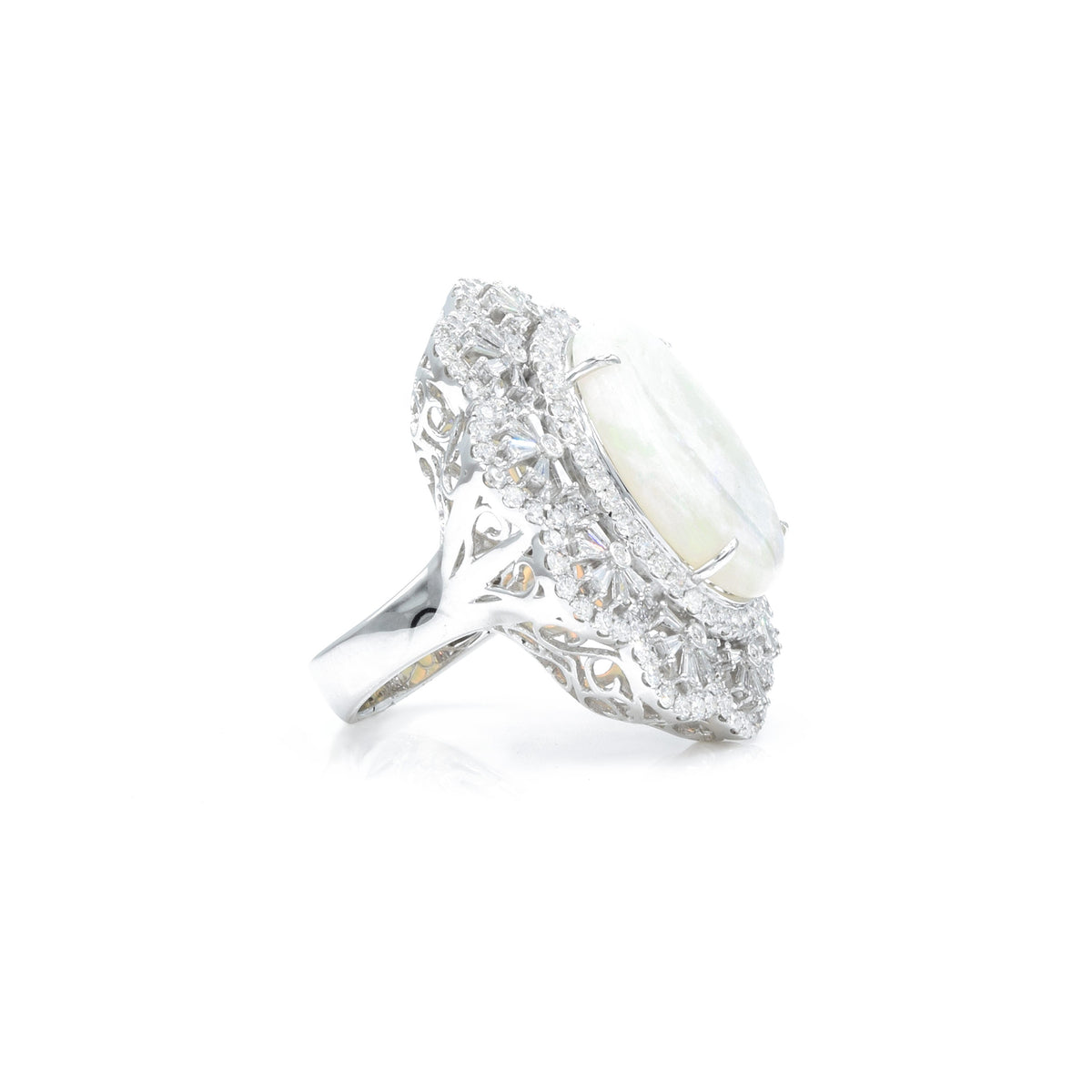 Solid Gold Opal Center Ring with Diamonds