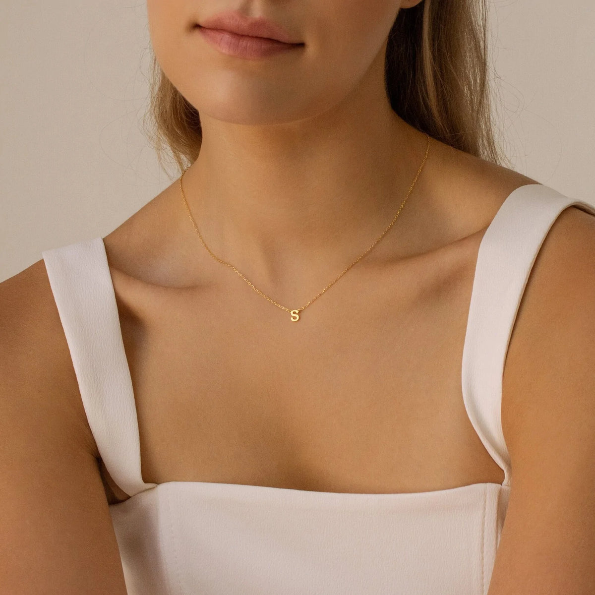 Solid Gold Dianty Initial Necklace