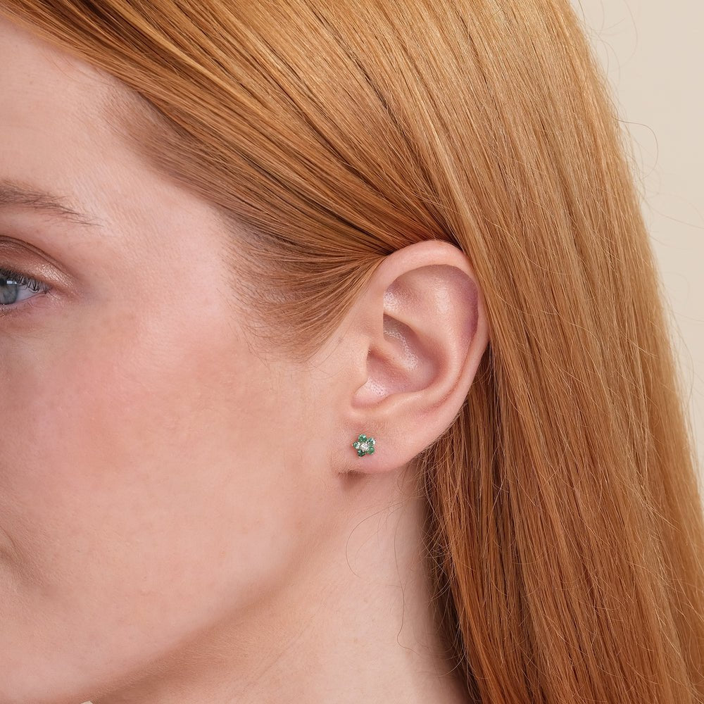 Solid Gold Emerald Flower Studs