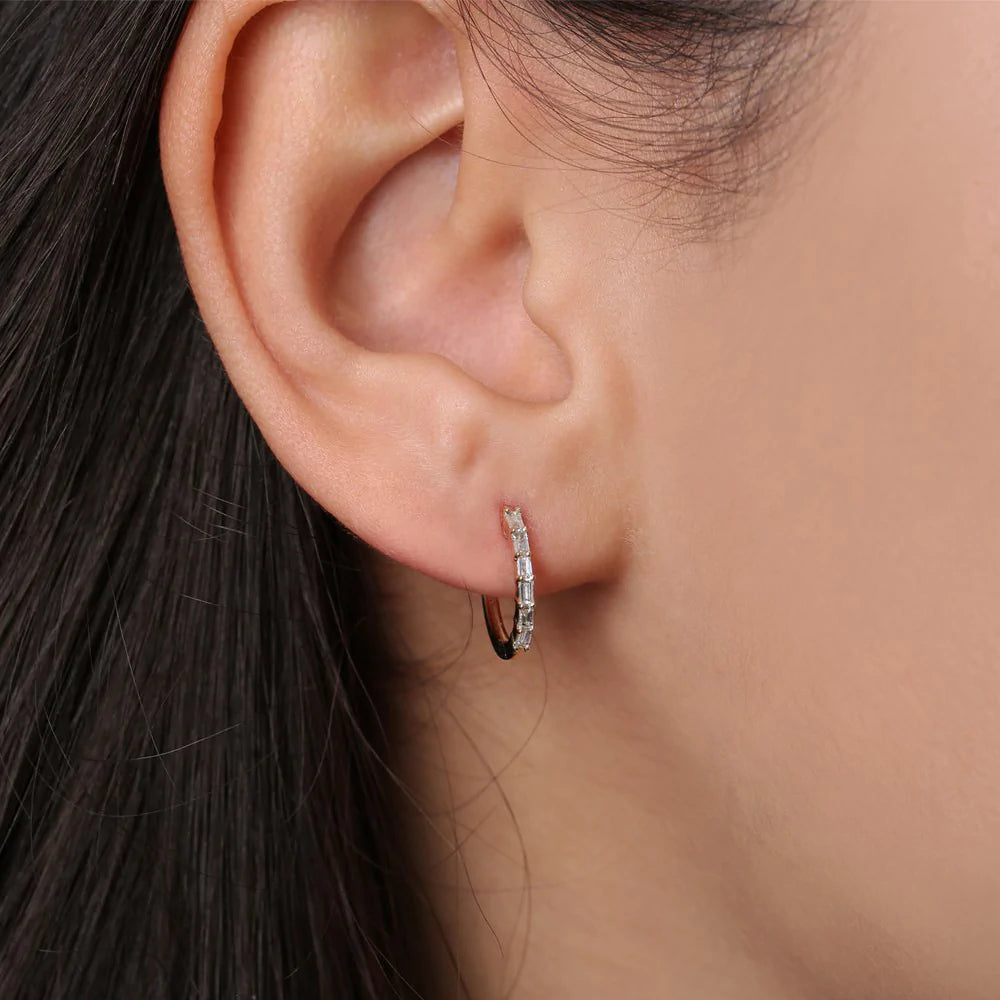 Solid Gold Mini Baguette Huggie Earrings