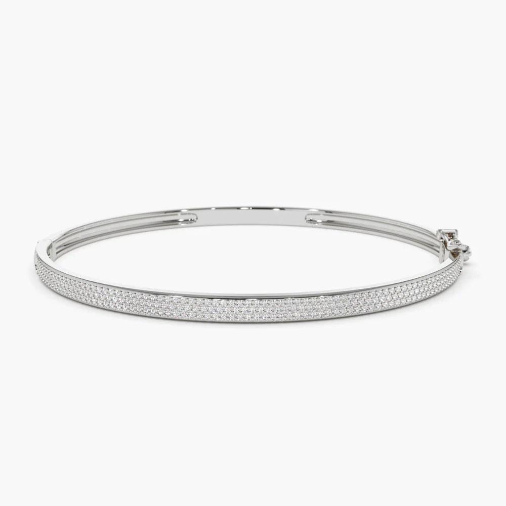 Solid Gold Three Row Pave Diamond Bracelet For women