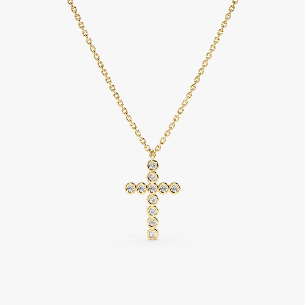 Solid Gold Bezel Diamond Cross Necklace (08C1E4)