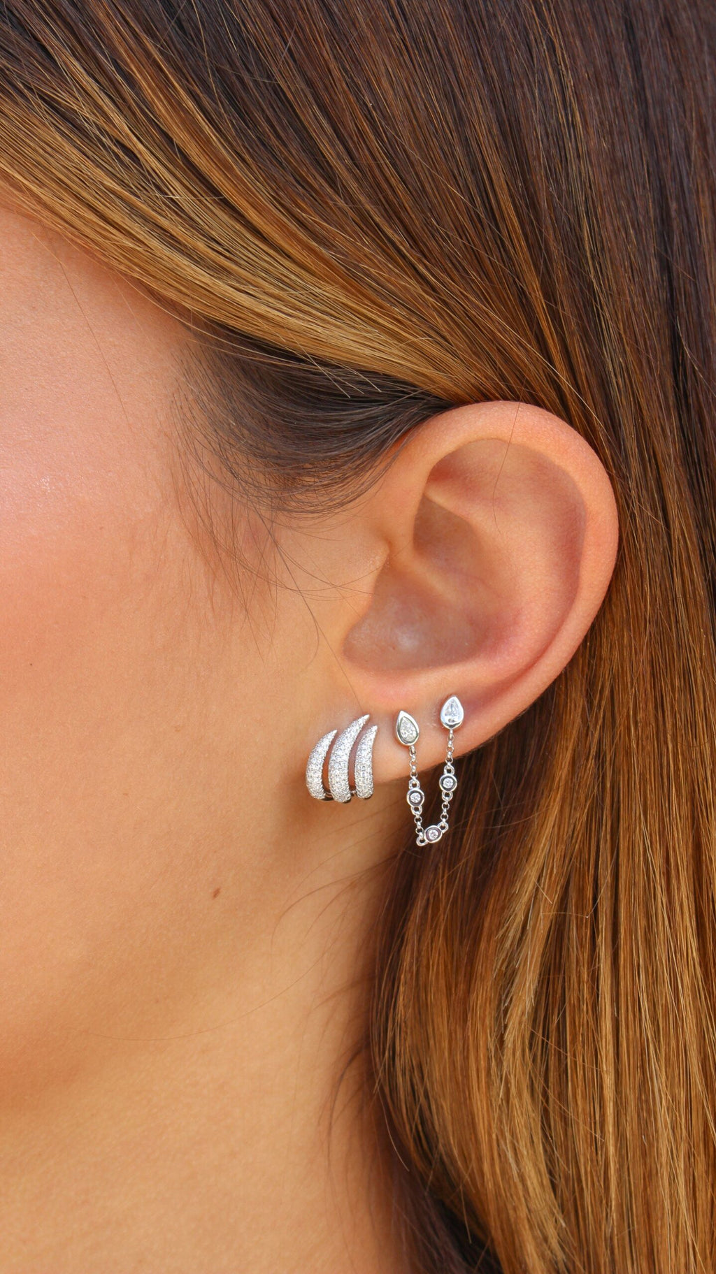 Solid Gold Diamond Pear Bezel Connecting Earring