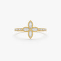 14K Solid Gold Natural Diamond Clover Ring