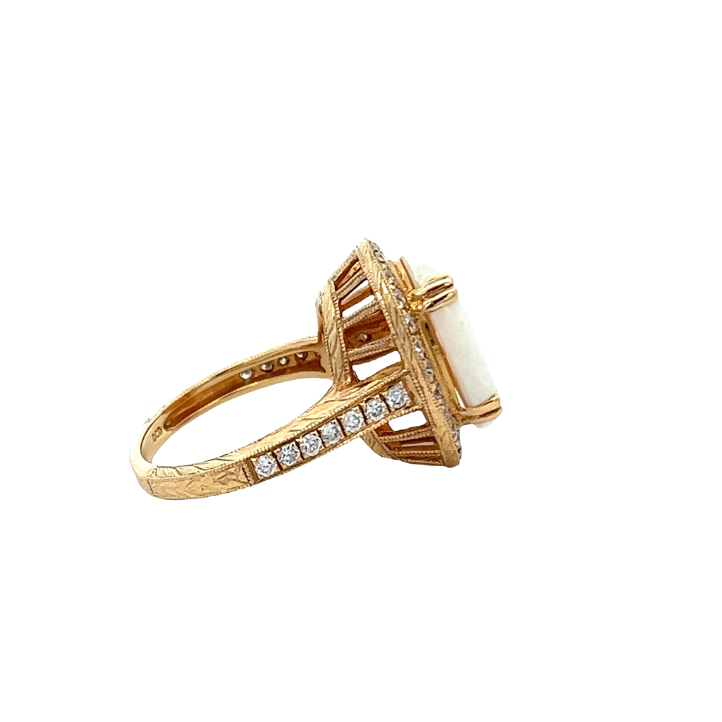 Solid Gold Round Cut Diamond And Opal Ring