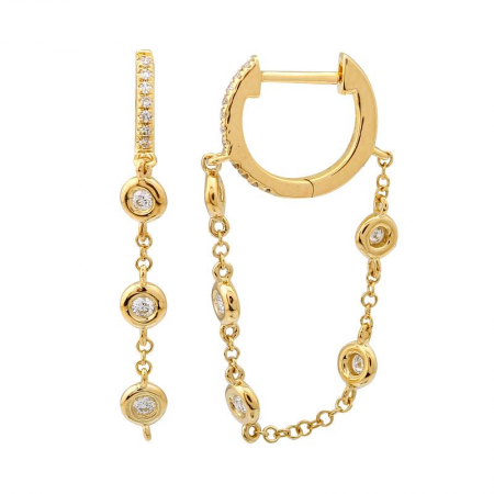 Solid Gold Diamond Bezel Loop Hoop Earring
