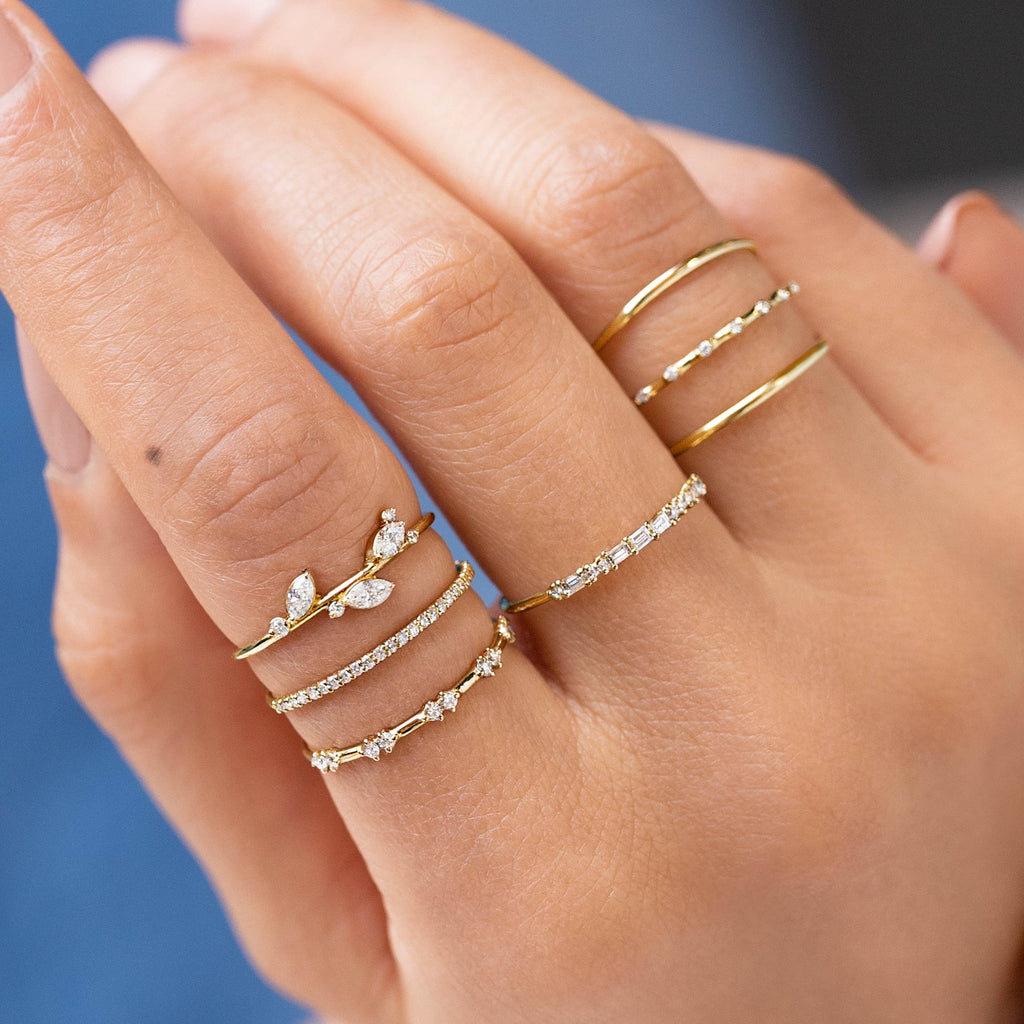 Solid Gold Stacking Baguette Diamond dainty Ring