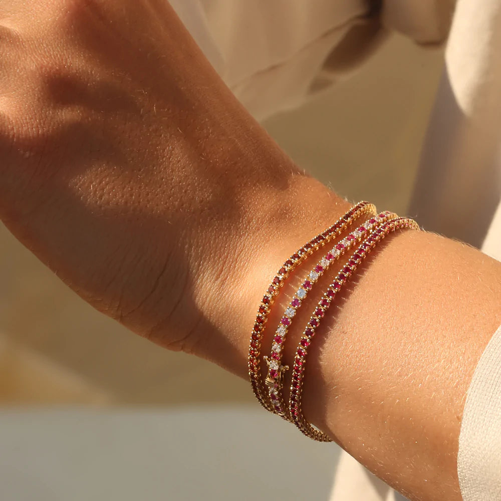 Solid Gold Prong Setting Diamond and Ruby Tennis Bracelet