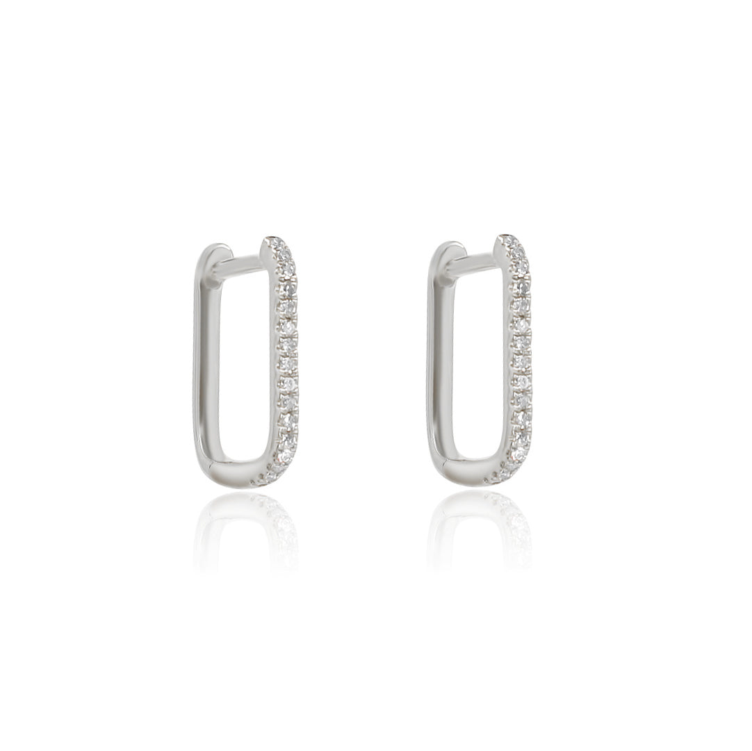 18K Solid Gold Pave Diamond Rectangle Hoop Earring - Style B