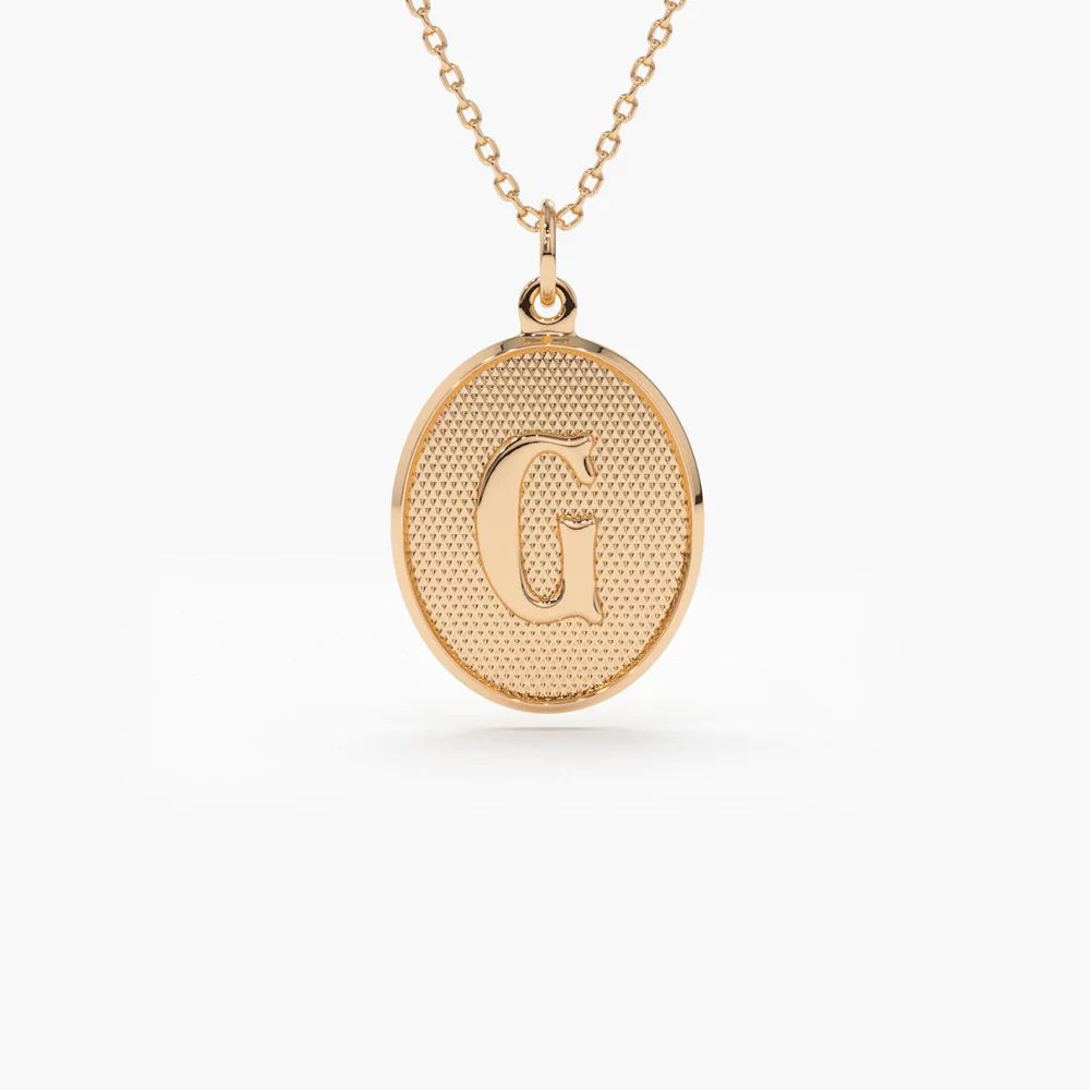 Solid Gold Oval Medallion Initial Necklace