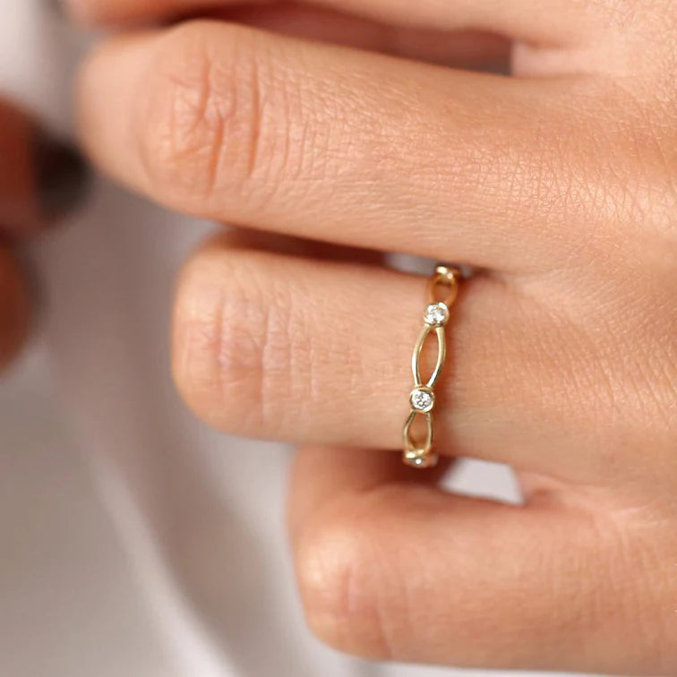 Solid Gold Bezel Setting Unique Diamond Wedding Band