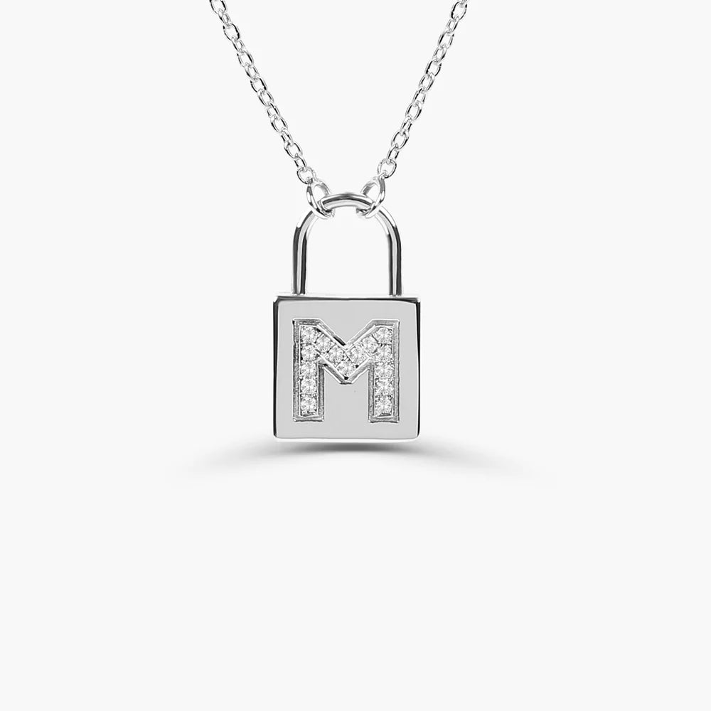 Solid Gold Padlock Initial Necklace