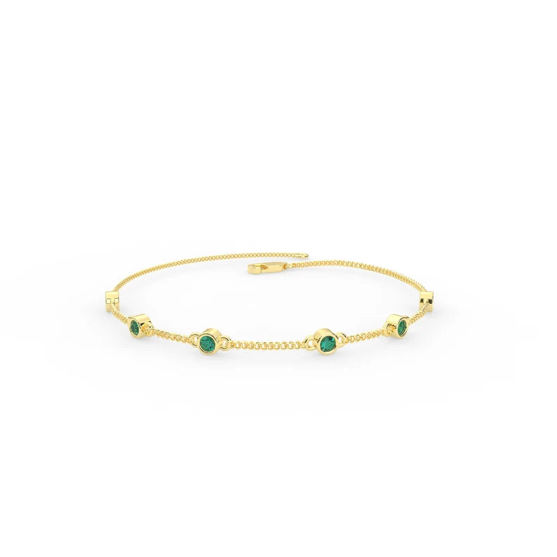 Solid Gold Natural Emerald Station Bracelet