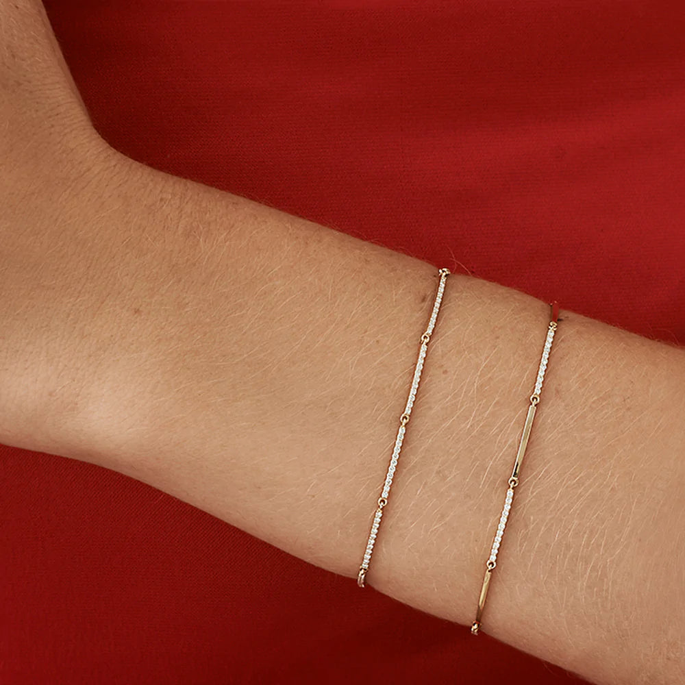 Solid Gold Pave Stackable Diamond Bar Bracelet