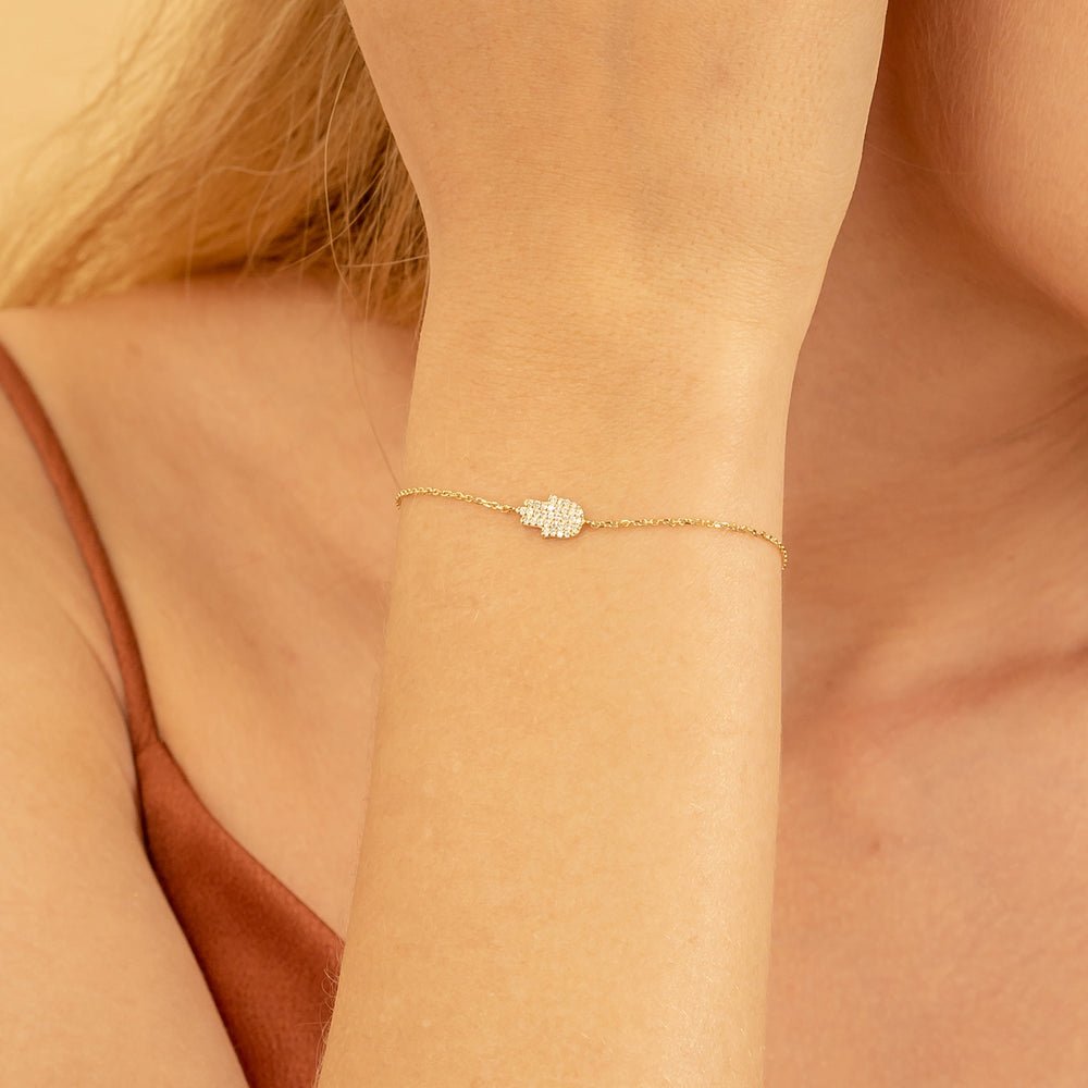 Solid Gold Pave Diamond Hamsa Hand Bracelet (A666DD)