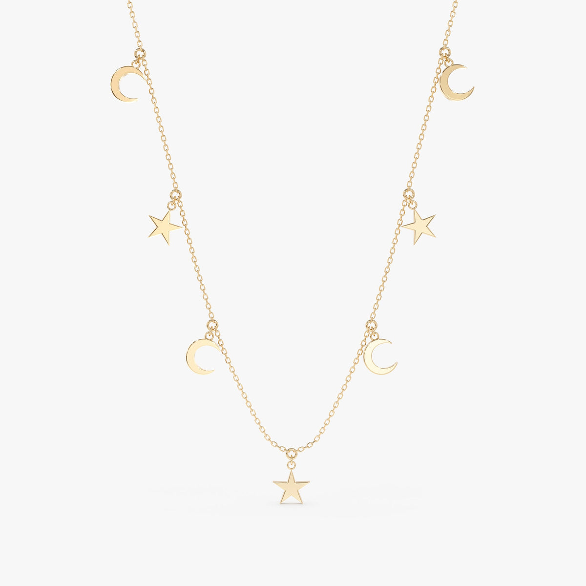 Solid Gold Moon and Star Drop Necklace