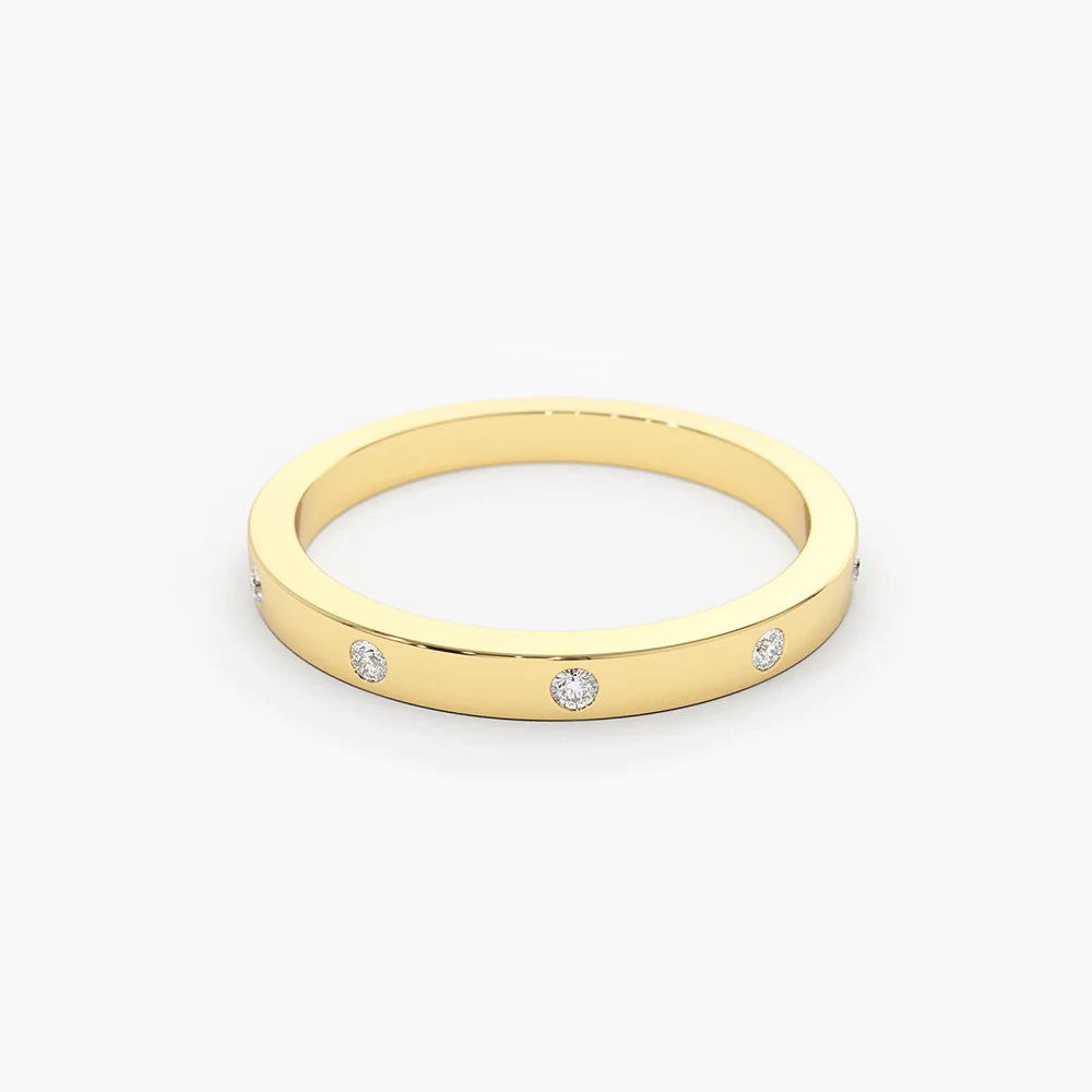 Solid Gold Burnish Set Diamond Wedding Ring