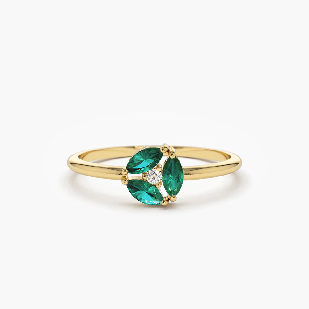 Solid Gold Marquise Emerald Cluster Ring (0F34A4)
