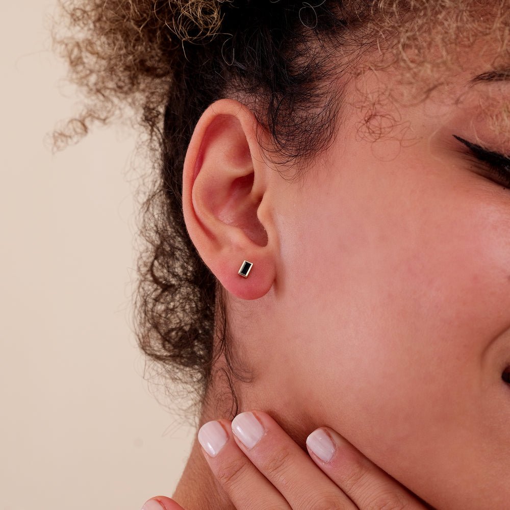 Solid Gold Baguette Black Diamond Studs