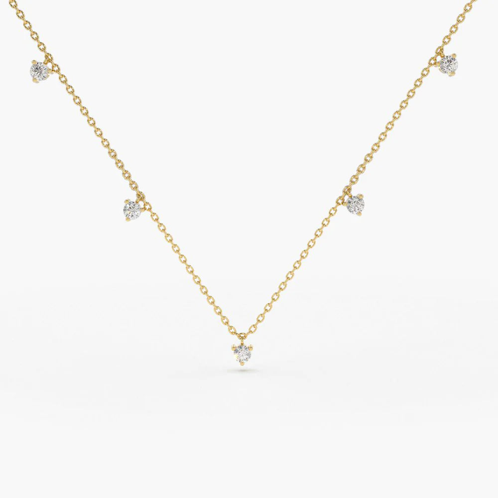 Solid Gold Dangling Diamond Solitaire Necklace