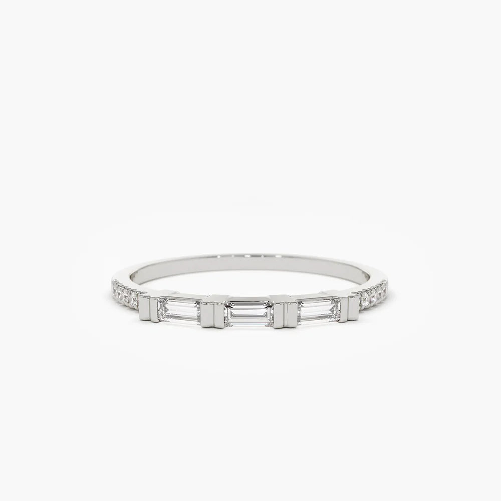Solid Gold 3 Baguette Matching Diamond Ring