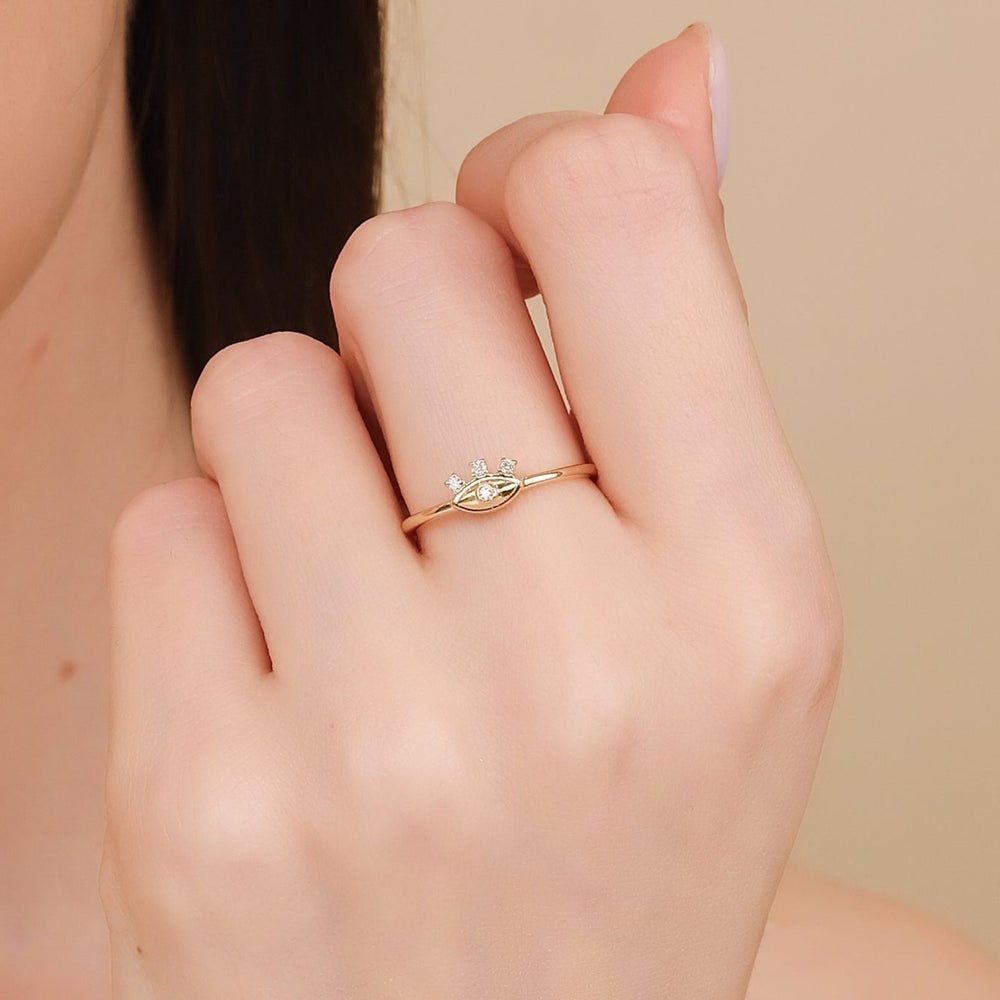 Solid Gold Diamond Evil Eye Lash Ring (7F30D)