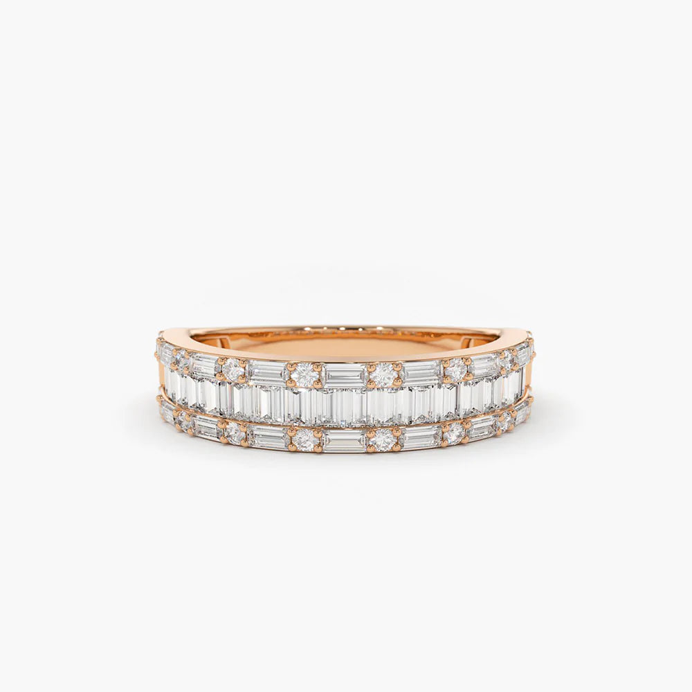 Solid Gold Baguette & Round Diamond Wedding Band