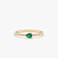 18K Solid Gold Diamond and Pear Cut Emerald Ring