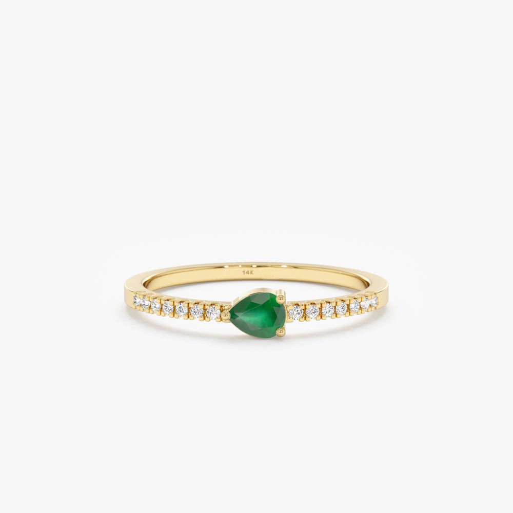 18K Solid Gold Diamond and Pear Cut Emerald Ring