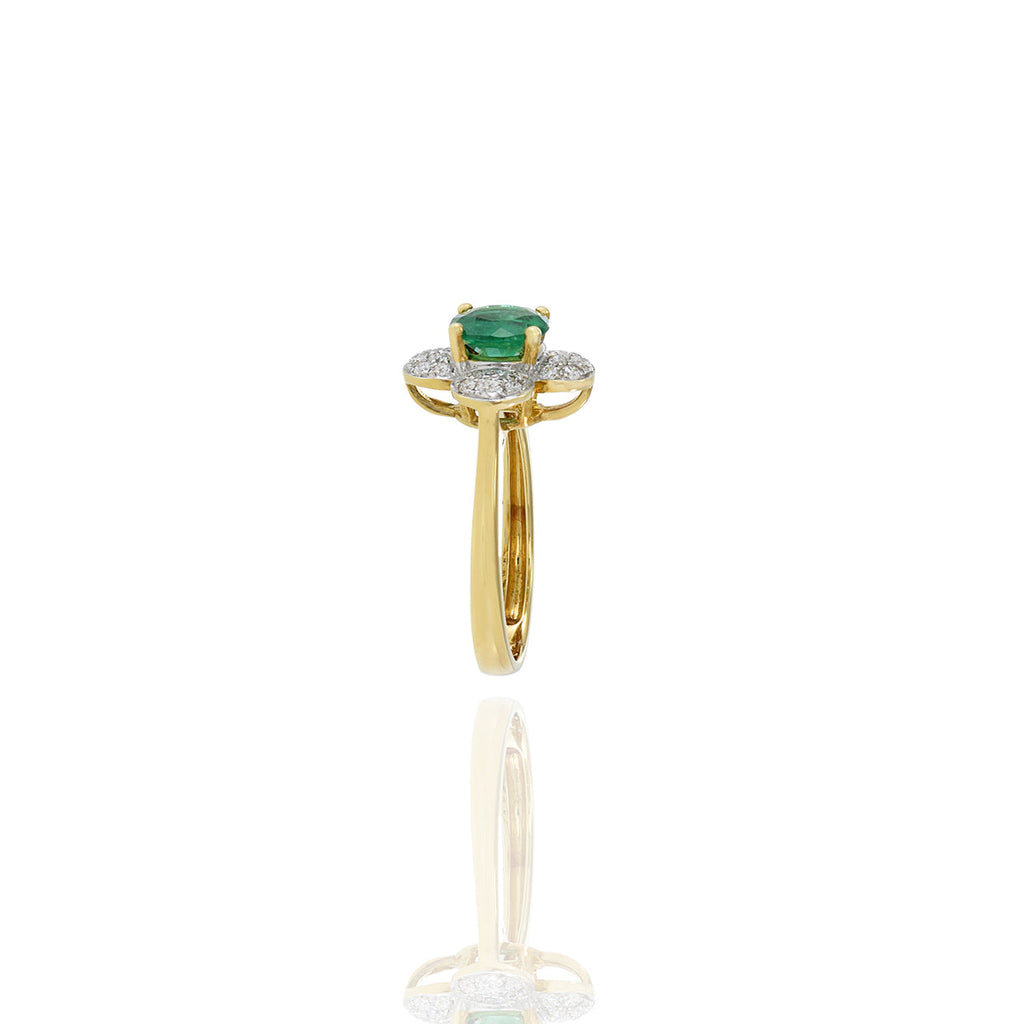 Solid Gold Emerald and Diamond Flower Ring (586D37)
