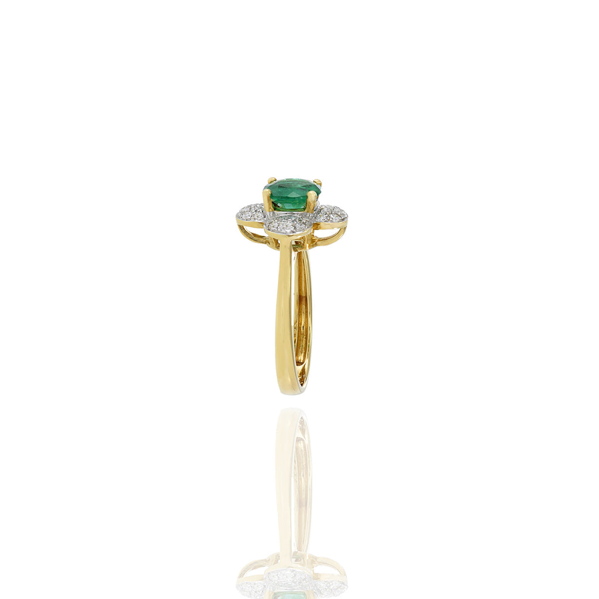 Solid Gold Emerald and Diamond Flower Ring (586D37)