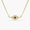 Solid Gold Diamond and Ruby Evil Eye Necklace