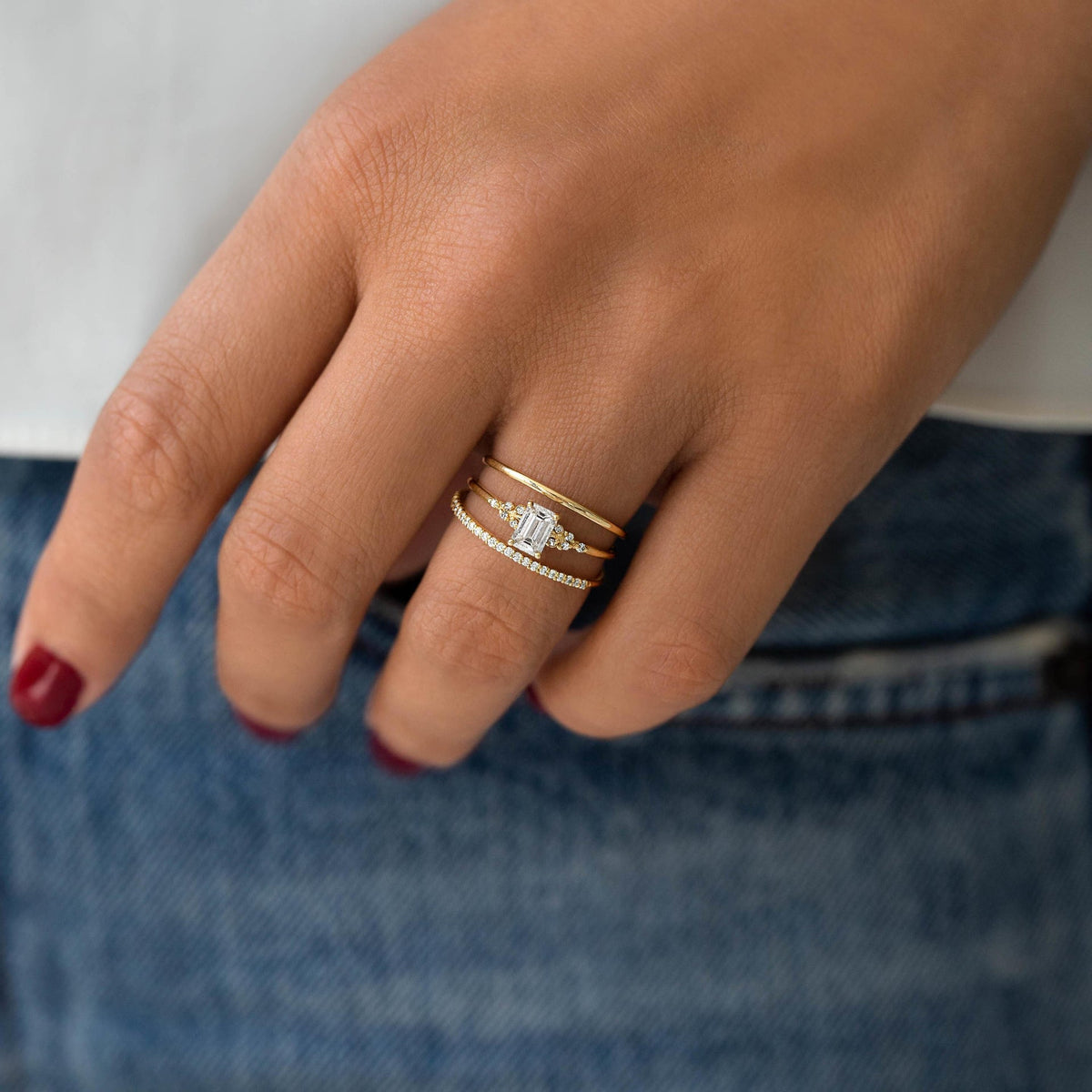 Solid Gold Wisp Eternity Diamond Thin Stacking Band