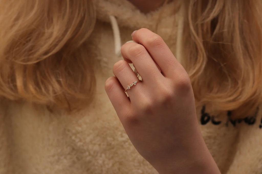 Solid Gold 7 Moissanite Diamond Ring