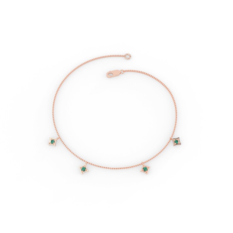 Solid Gold Natural Emerald Charm Bracelet