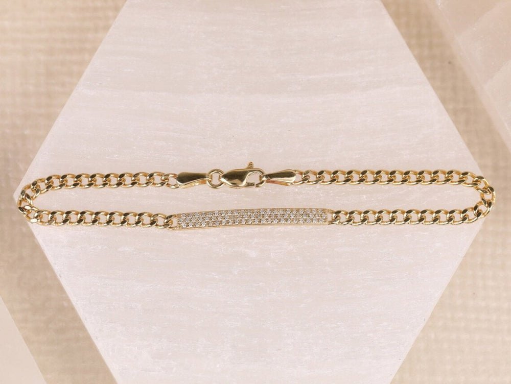 Solid Gold Diamond ID Cuban Chain Bracelet