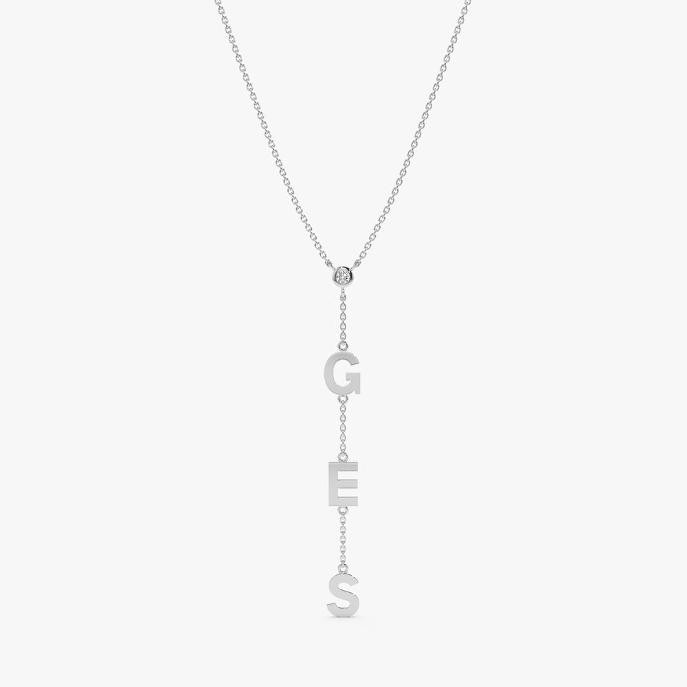Solid Gold Personalized Single Diamond Lariat Necklace (8CF64A)
