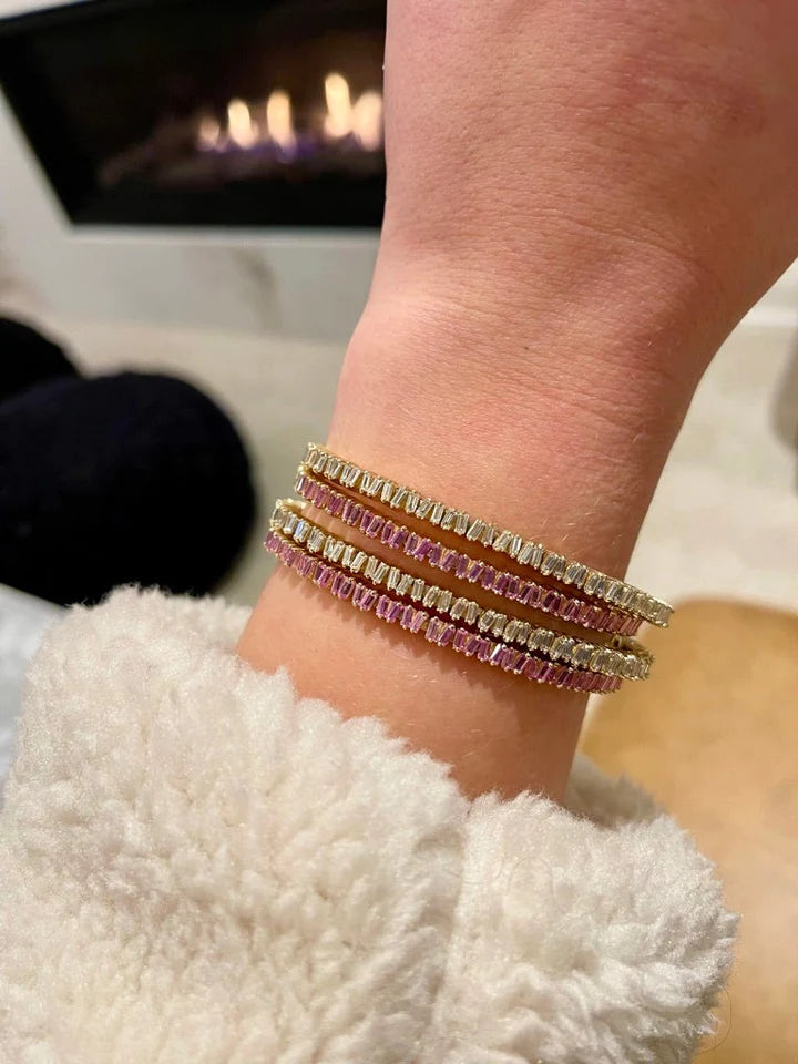 Solid Gold Diamond Baguette Picket Bangle