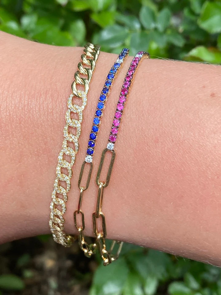 Solid Gold Medium Half Diamond Chain Link Bracelet